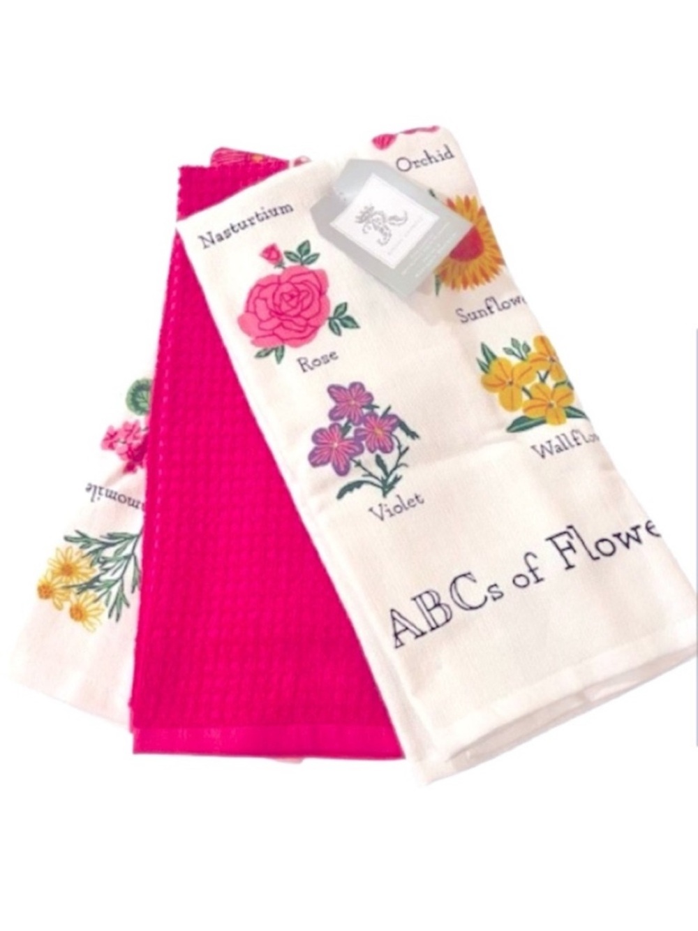 🆕- Rachel Ashwell Set/3 Floral Kitchen Towels Pink Rose & Sunflower